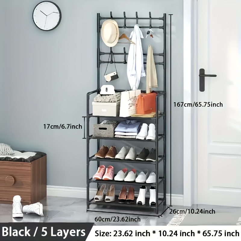 TEMU Étagère de rangement multifonctionnelle à 5 niveaux de 23,62 pouces/172 cm avec 8 crochets, porte-vêtements multifonctionnel et étagère à