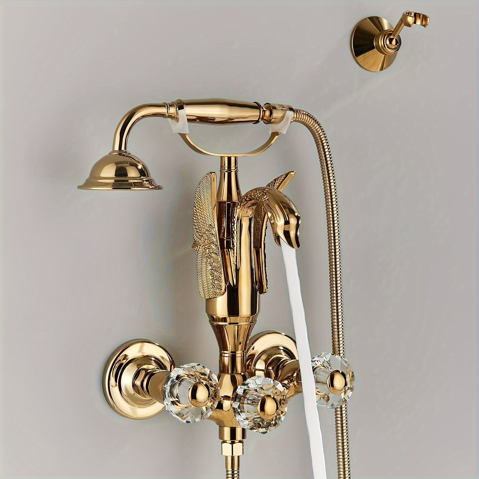 TEMU Shower System, Gold Brass Bath Faucet With Hand Shower Waterfall Mixer Shower Set, Gold Bathtub Mixer Tap Bathtub Mixer Tap Shower Set Hand