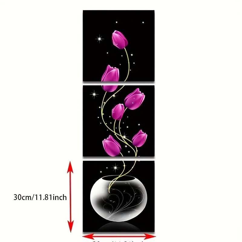 Image of 3pcs Flat Stickers Not Flower Vase Decorative Wall Decals, Easy To Apply Removable Stickers Suitable For Home Walls, Front Door, Background, Room Decoration