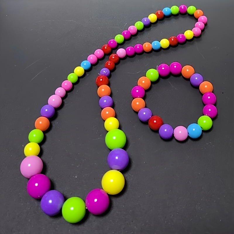 TEMU 2 Pezzi Set Braccialetto e Collana in Acrilico con Perline, Colori Macaron Dolci, Stile Boh矇mien, Regalo per Famiglia Vacanze