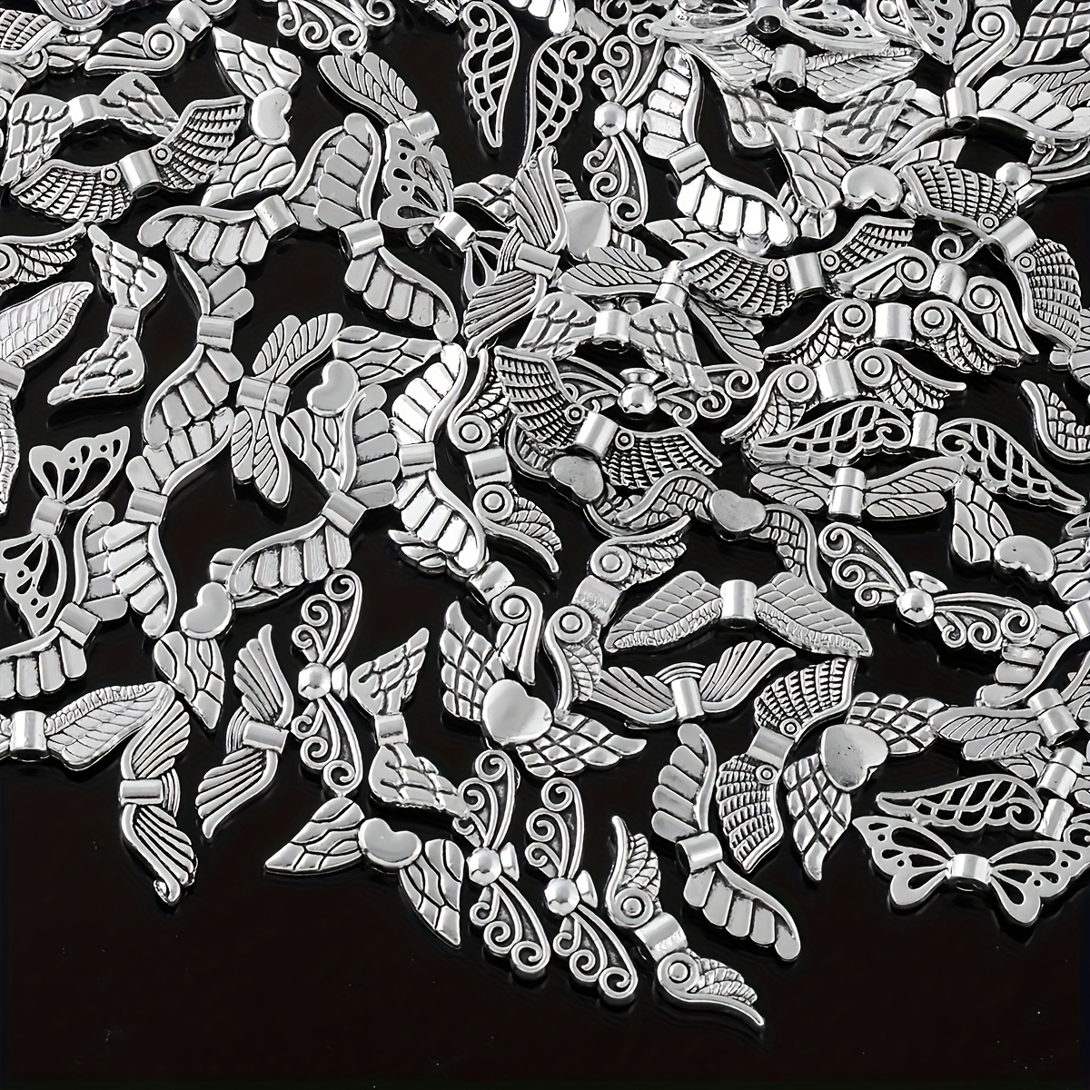 Image of 100 Random Wing Beads, Little Wing Metal Spacer Beads, Suitable For Crafts, Necklace And Bracelet Diy, Earring Making, And Handicrafts