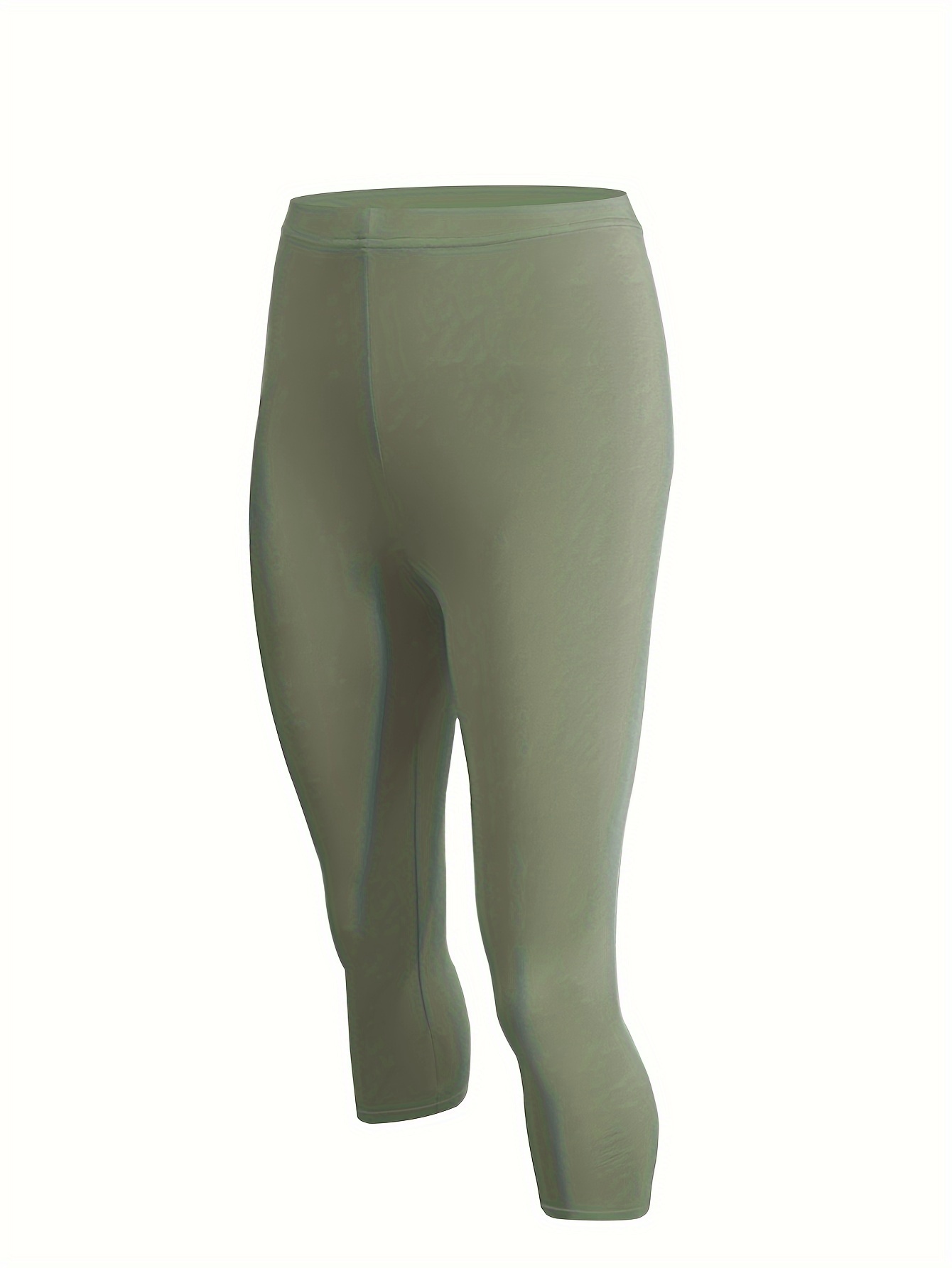 Plus Size Women's High-Waisted Yoga Leggings - Quick-Dry Stretchy 7/8 Capri Pants for Summer, Tight-Fit Workout & Casual Wear, Solid Color, Machine Washable, Yoga Pants, Semitransparent Fabric, Highelastic Material