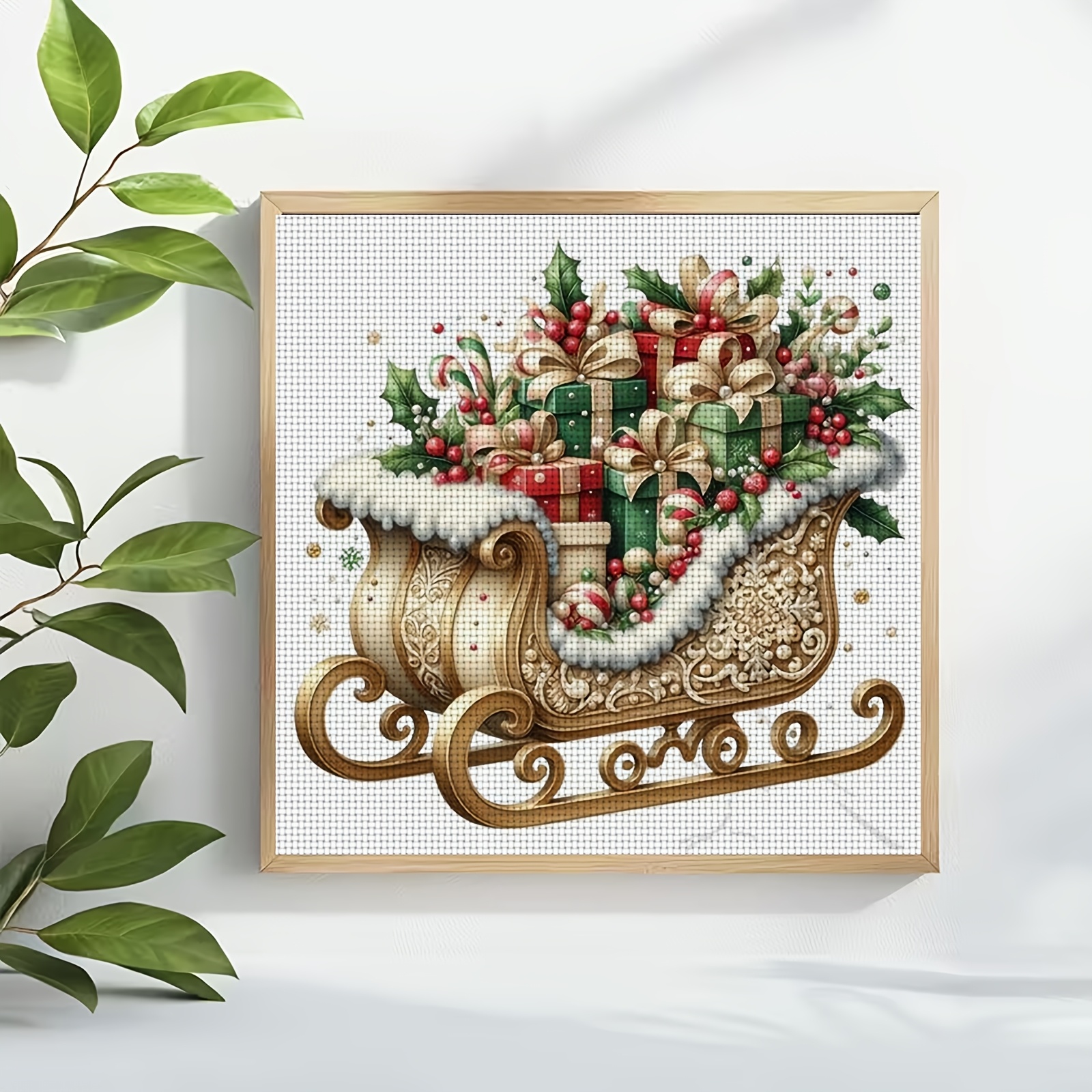 Cross Stitch Print Kit, Christmas Sleigh with Gifts Pattern