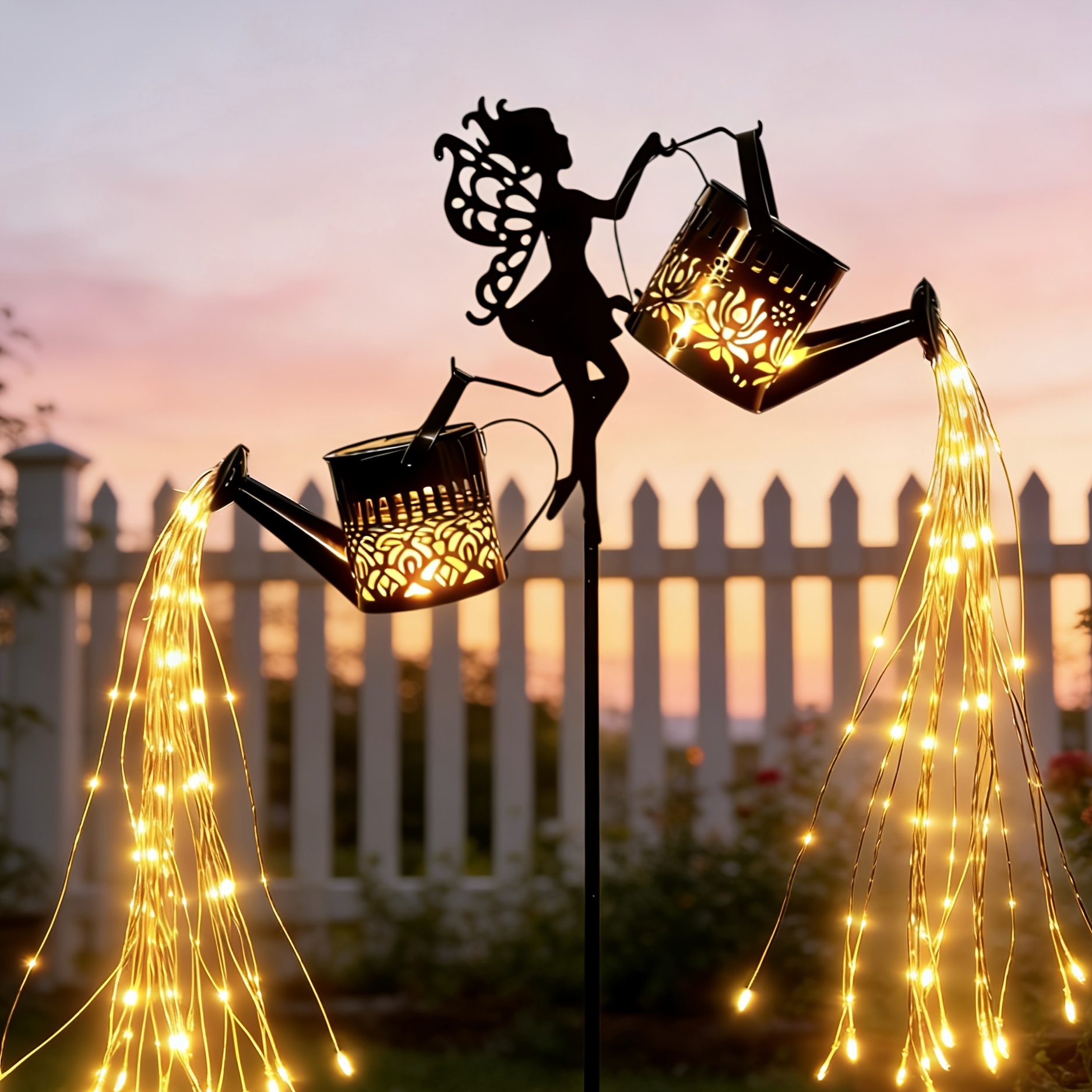 Temu – TEMU Kettles Fairy Waterfall Warm Light With 150 Led Lights Solar Garden Outdoor Decor Light Outdoor Ip44, Solar Hanging Lantern Solar Roses Kettle