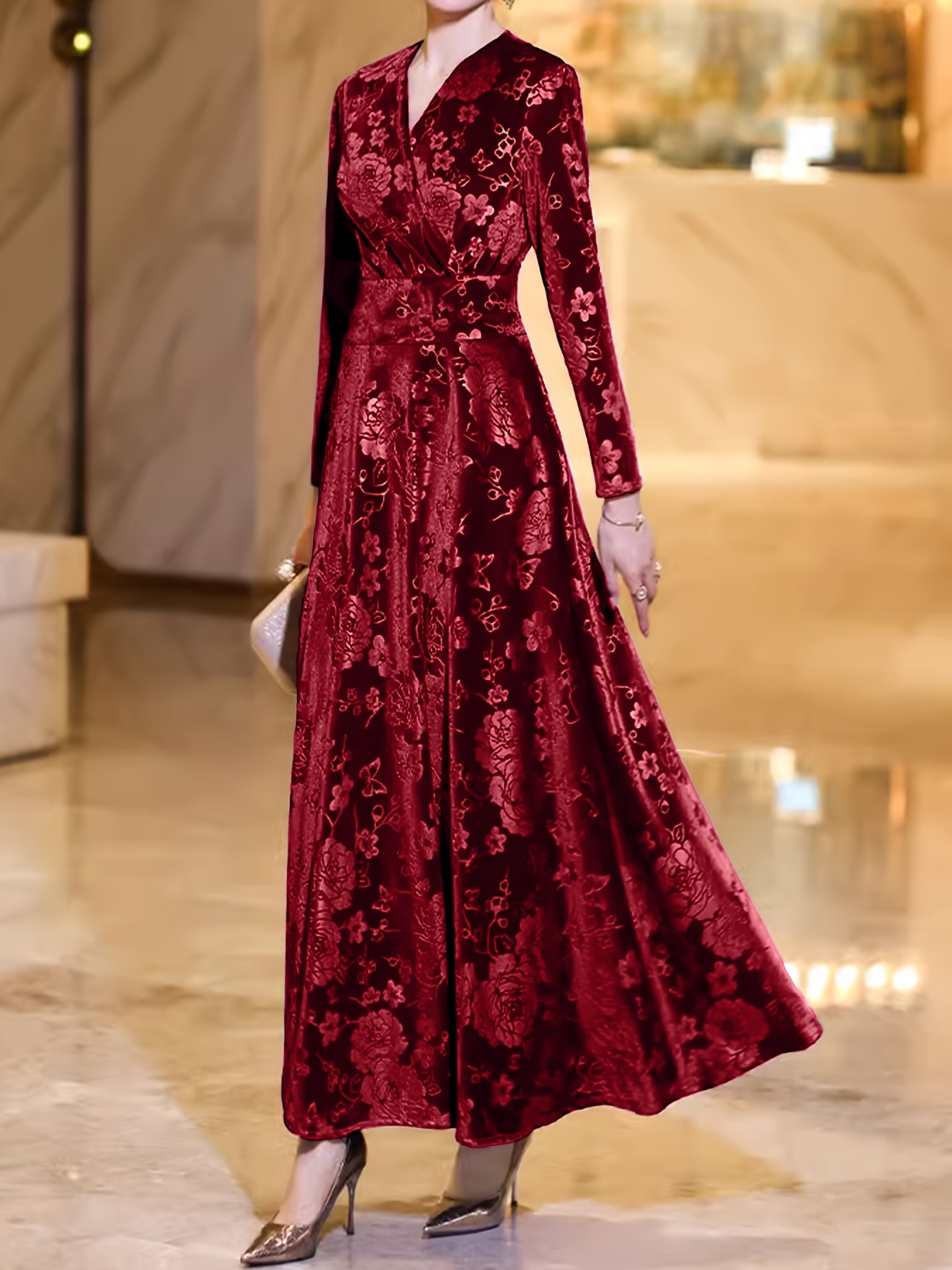 elegant velvet womens high waist a line long dress long - Temu Mauritius