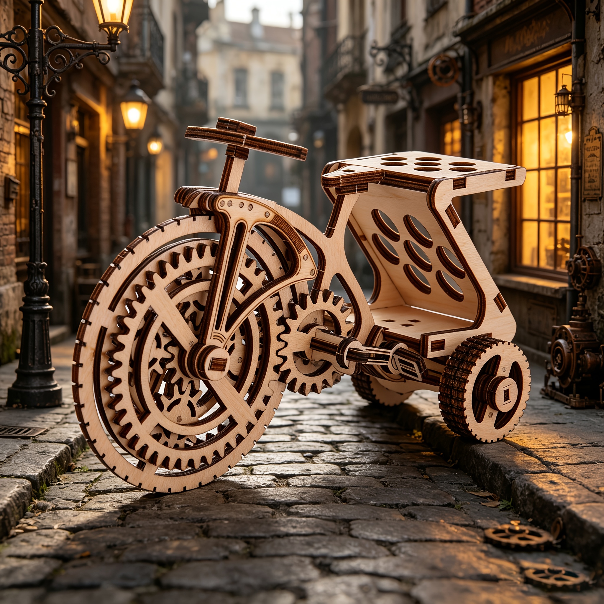 3D Wooden Puzzle Steampunk Mechanical Tricycle Model