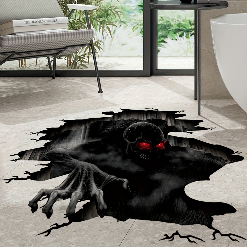 

Halloween Vinyl Floor Decal - 3d Skeleton Zombie Graphic, Removable Wall And Window Sticker For Home, Office, And Party Decorations