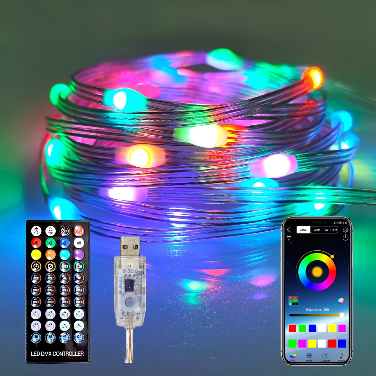 color changing led christmas lights with remote app control usb powered   holidays weddings details 3