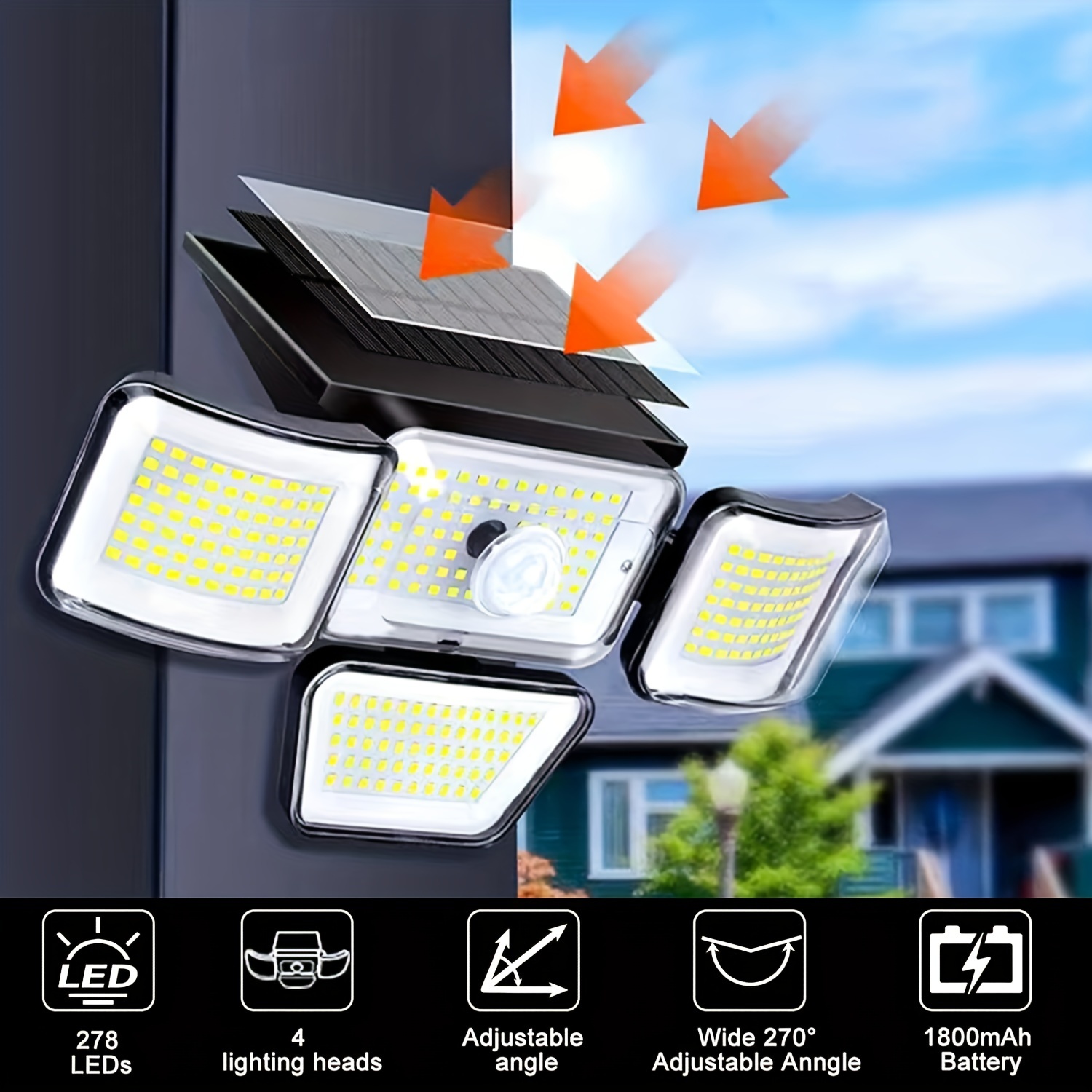 

278 Led Solar Light Wall Light 3 Modes Pir Motion Sensor Waterproof For Outdoor Garden Decoration Solar Lamp Street Light Spotlight