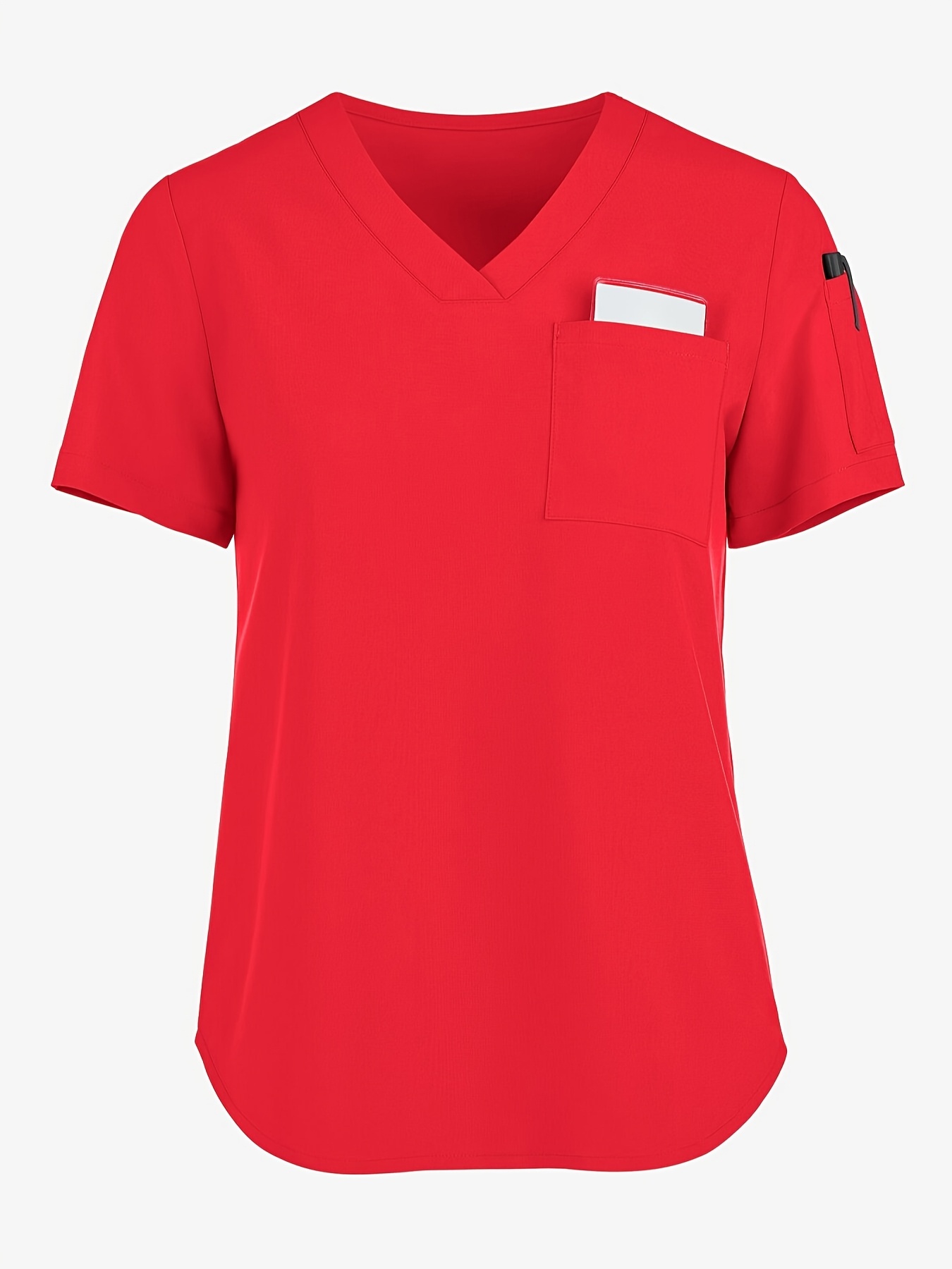     red v neck surgical scrub top with utility pockets short sleeve   fit workwear machine washable uniform for healthcare professionals scrubs for  