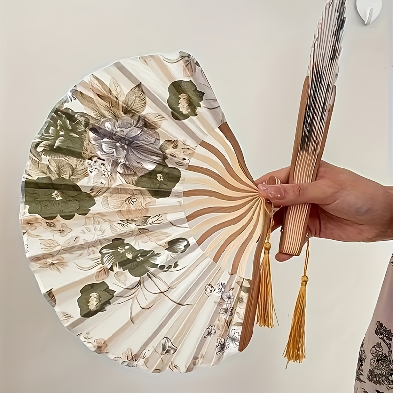 

Vintage Wooden Handheld Fan With Tassel, Elegant Retro Ink Painting Craft, Portable Handheld Accessory