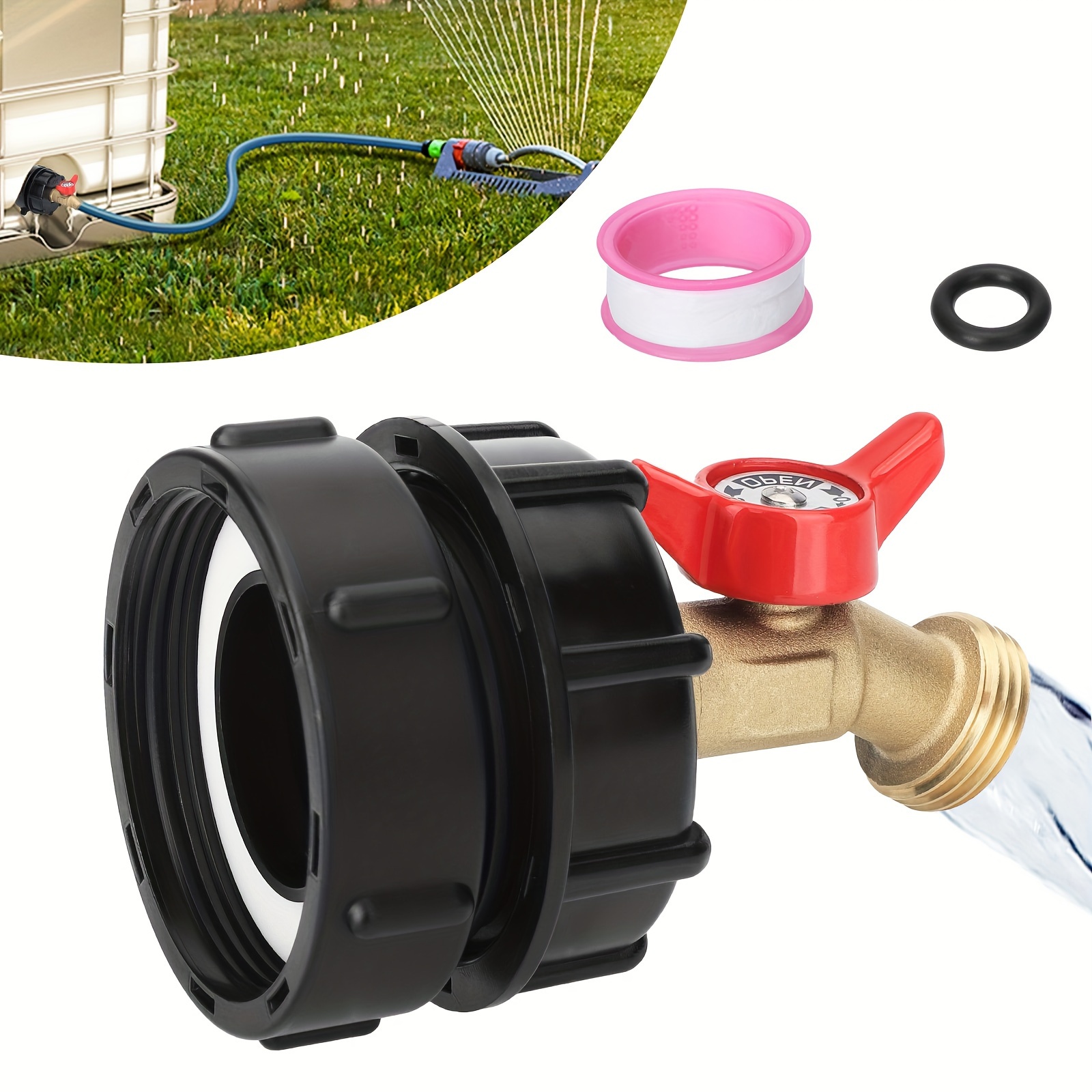 

1pc Ibc Tank Fitting With Brass Hose Faucet Valve, 2.44" Fine Thread Adapter For 275-330 Gallon Ibc Tote Tank, Garden Hose Quick Connector