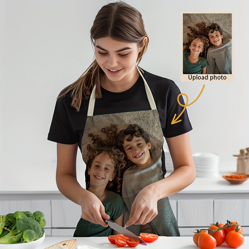 

1pc, Custom Personalized Apron, Photo Printing For Friends, Couples, Family, Colleagues, Ideal Gift For Birthdays, Anniversaries, Durable Polyester Apron, Kitchen Supplies