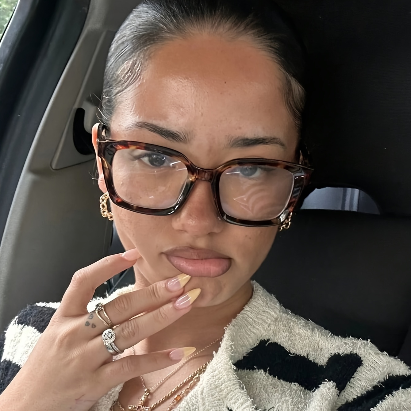 Image of 1 Pair Of Women's Leopard Print Bohemian-style Pc Material Oversized Square Transparent Glasses, Suitable For , For Daily Wear, Transparent Eyewear Accessories, For Women