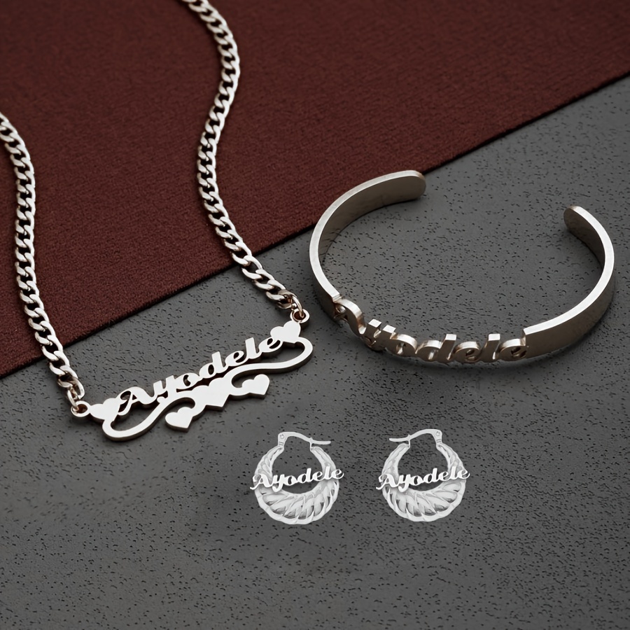 

[top-] Nameplate Jewelry Set - Steel Necklace, & - For Or Gifting