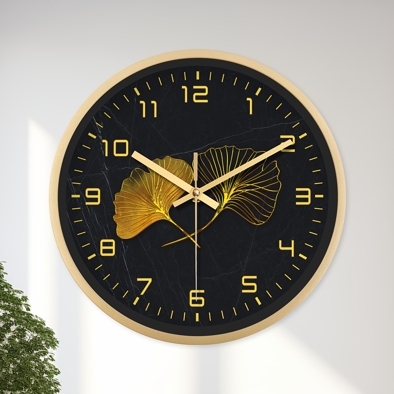 

1pc Constantplanet Elegant Ginkgo Leaf Design Wall Clock, Silent Non-ticking, Round Glass And Plastic, Japanese Quartz Movement, Battery Operated (aa Not Included), , Decor Gift