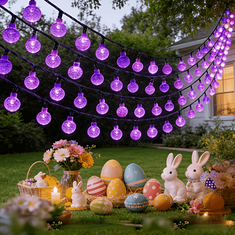 Image of Solar Purple Bubble Ball Light String With 8 Functions, Diameter 1.7cm/0.67inch, Halloween Decoration Light, Festive Atmosphere Light, 5m 20 Lights Or 6.5m 30 Lights, 7m 50 Lights, 9m 100 Lights