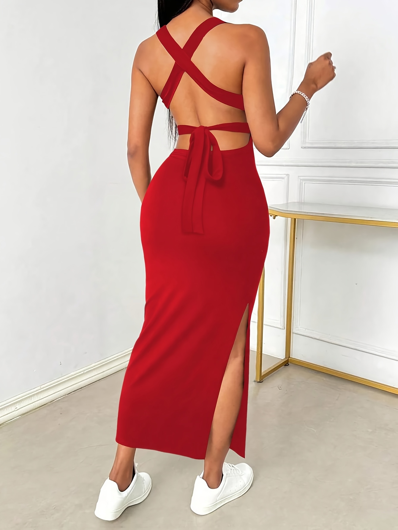 red fitted dress with cross Amazon.com: Women's Dresses Mesh Insert Crisscross Front Bodycon Dress Dress  for Women (Color : Red, Size : Large) : Clothing, Shoes & Jewelry