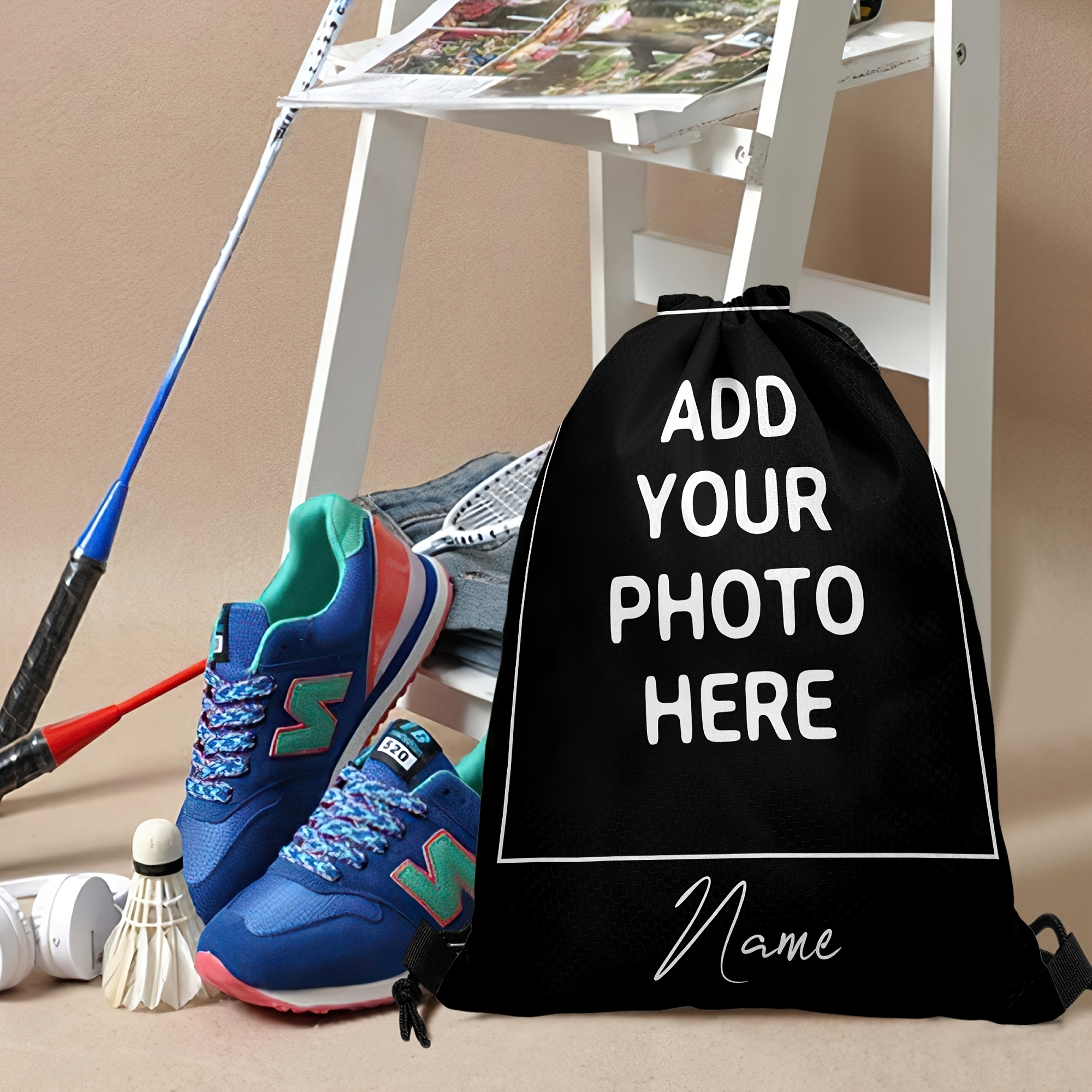 Customized Drawstring Backpack With Personalized Photo/picture, Name, Suitable For Sports, Gym, Travel, Swimming, Drawstring Backpack