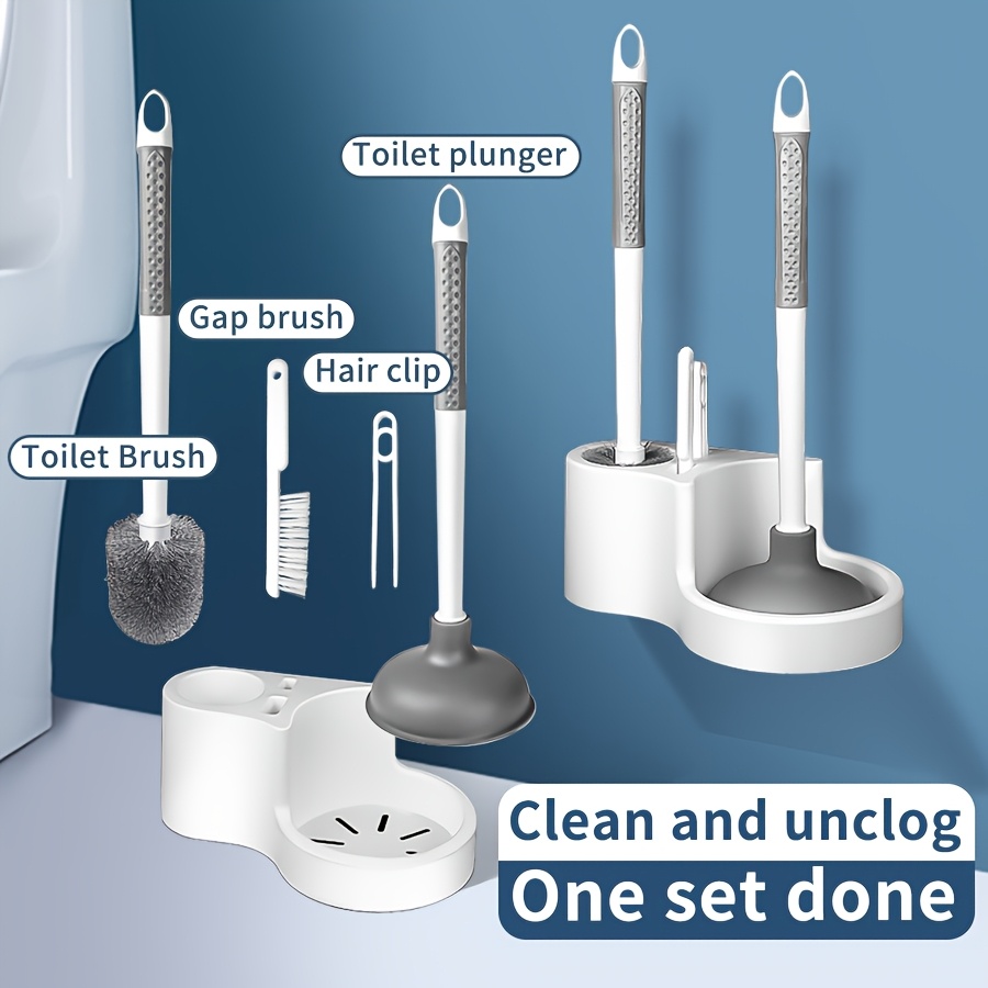 

Toilet Brush Set With Holder - Wall-mounted Detachable Long Handle Bathroom Cleaning Kit, Features Brushes For Toilet, Floor Tiles, Grout, And Flexible Cleaning, Bathroom Cleaning Supplies