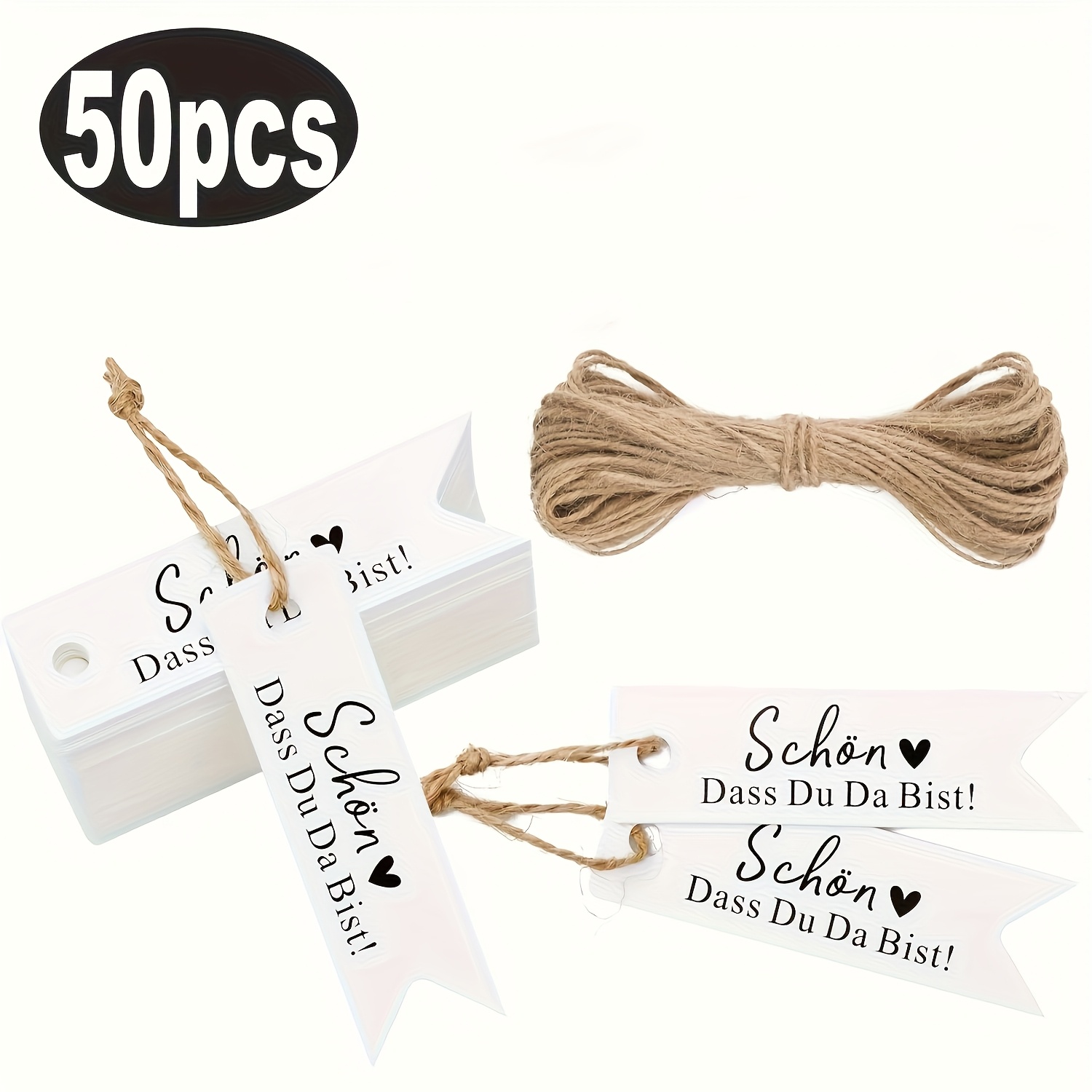 Image of 50pcs Gift Tags With String Holes, German "" Hanging Labels, Suitable For Birthday, Wedding Decorations And Craft Gift Packaging Decoration Cards