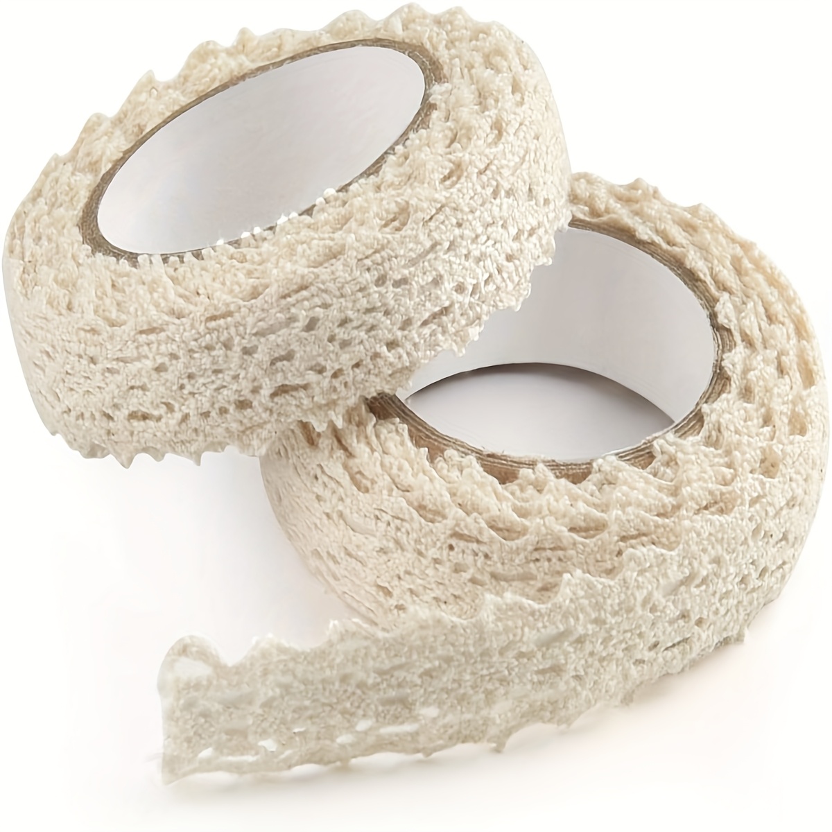 TEMU 2 Rolls Of Retro Lace Ribbon Measuring 1.7 Meters By 1.5 Centimeters, Featuring A Beige Self-adhesive Design, Perfect For Crafts, Wedding