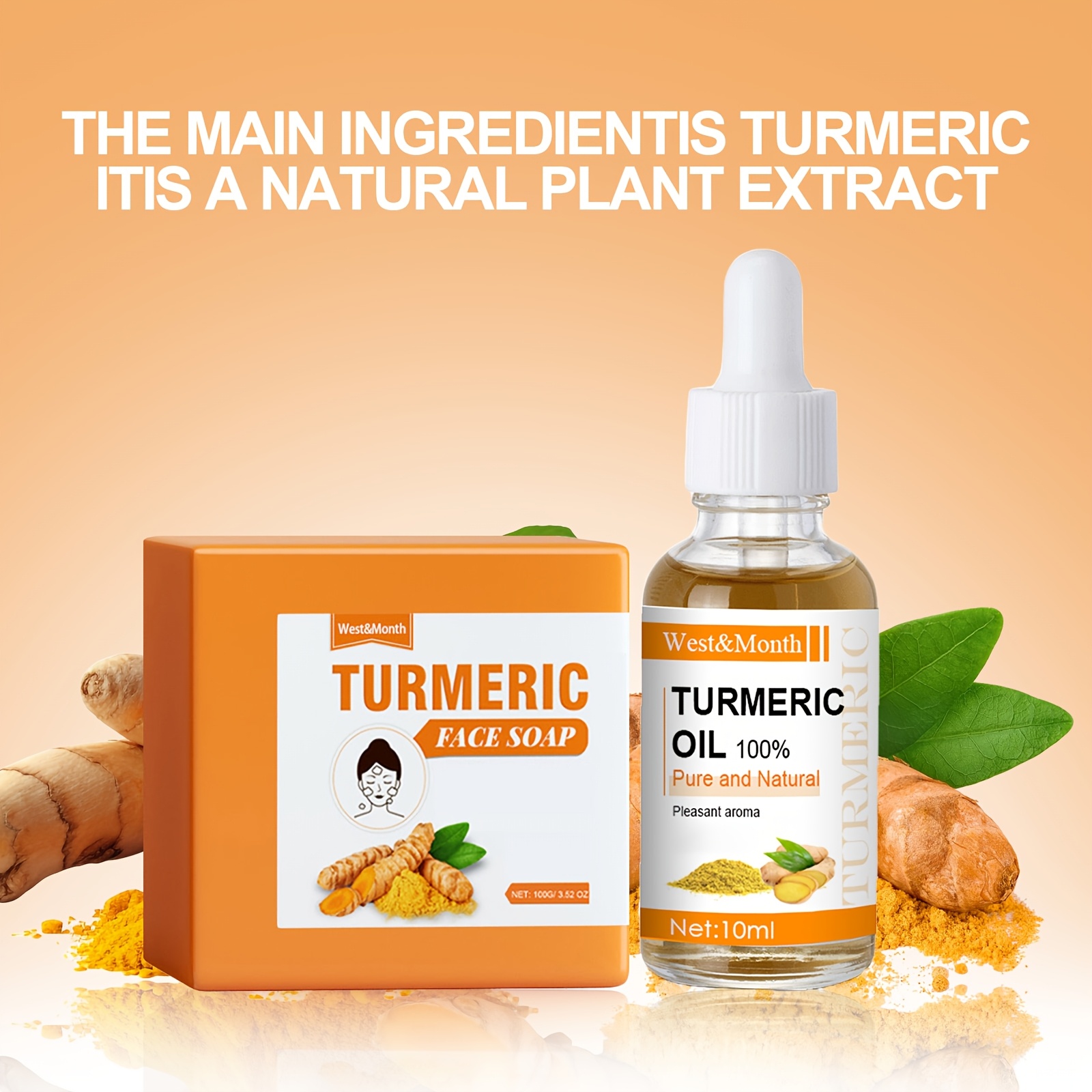 2pcs/ Set (turmeric Essence Soap, Turmeric Face Essence), Moisturizing Skin Care Set, Natural Ingredients Mild Non-irritating Cleansing Soap, Moisturizing Face Oil, Mother'S Day, Father'S Day, Easter, Suitable As A Gift For Various Festivals