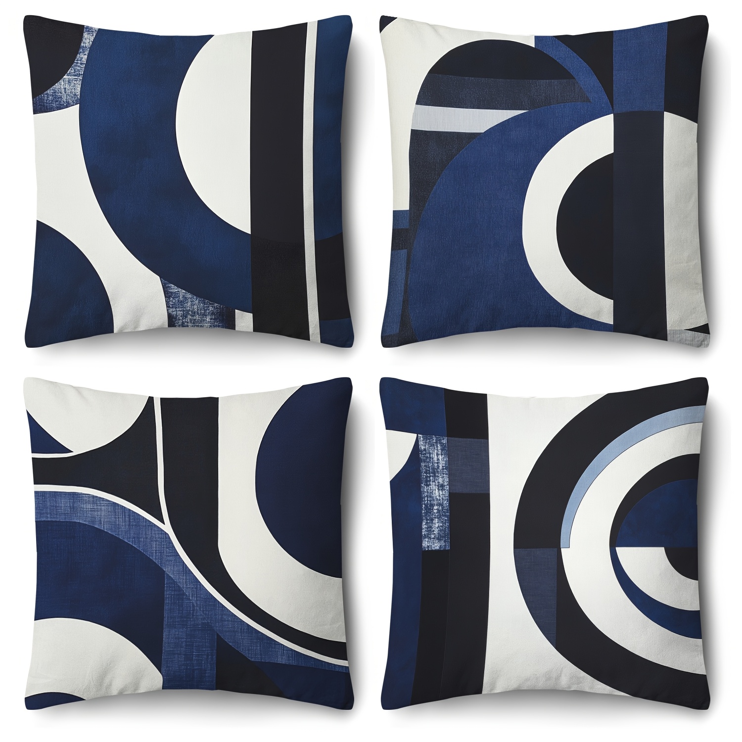 

4pcs Vintage Style Abstract Navy Blue And White Throw Pillow Covers, 18x18 Inch, , Zippered Polyester Cushion Cases, Machine Washable, Printed Patterns For Home Sofa Decor