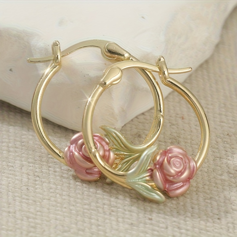 E-shop Romantische Rosenblüten Creolen Hypoallergen Goldfarben Ohrschmuck für Damen Täglicher Schmuck Geschenkidee