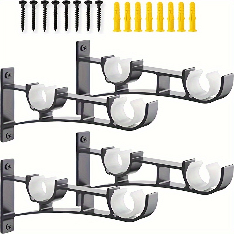 

Iron Double Curtain Rod Brackets With Screws, Heavy-duty Dual Rod Holders, 2 Sets, Wall Mount Hardware For Curtain Rods, Supports Up To 50kg