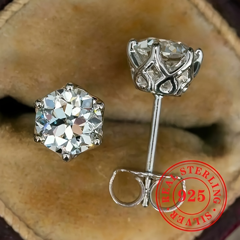 925 Sterling Silvery Synthetic Zirconia Stud Earrings For Men And Women, Simple Everyday Casual Jewelry Gift