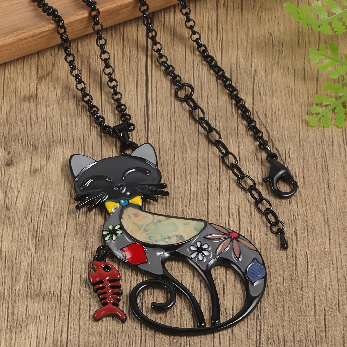 

1pc Collier Pendentif & Poisson - de d'Inspiration Vintage avec Accents d'Émail Coloré, Chaîne Ajustable - Idéal pour le Port des Femmes & les Fêtes, Bijoux de Chat