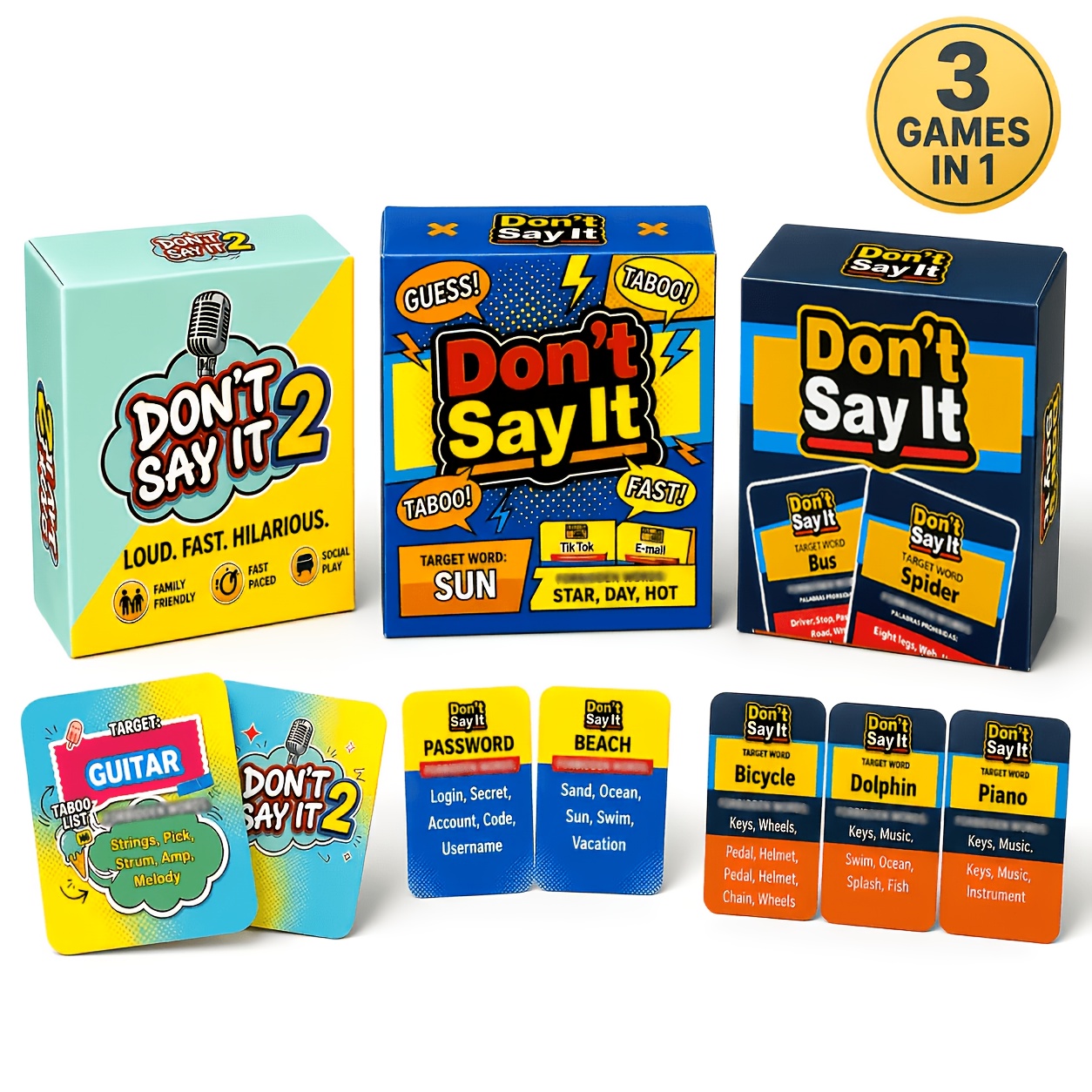 TEMU 3pcs Don't Cards, Premium Word Cards With Rounded Edges And Scratch-resistant . Ultra-portable, Open , Social Must-have For Camping, Travel, And
