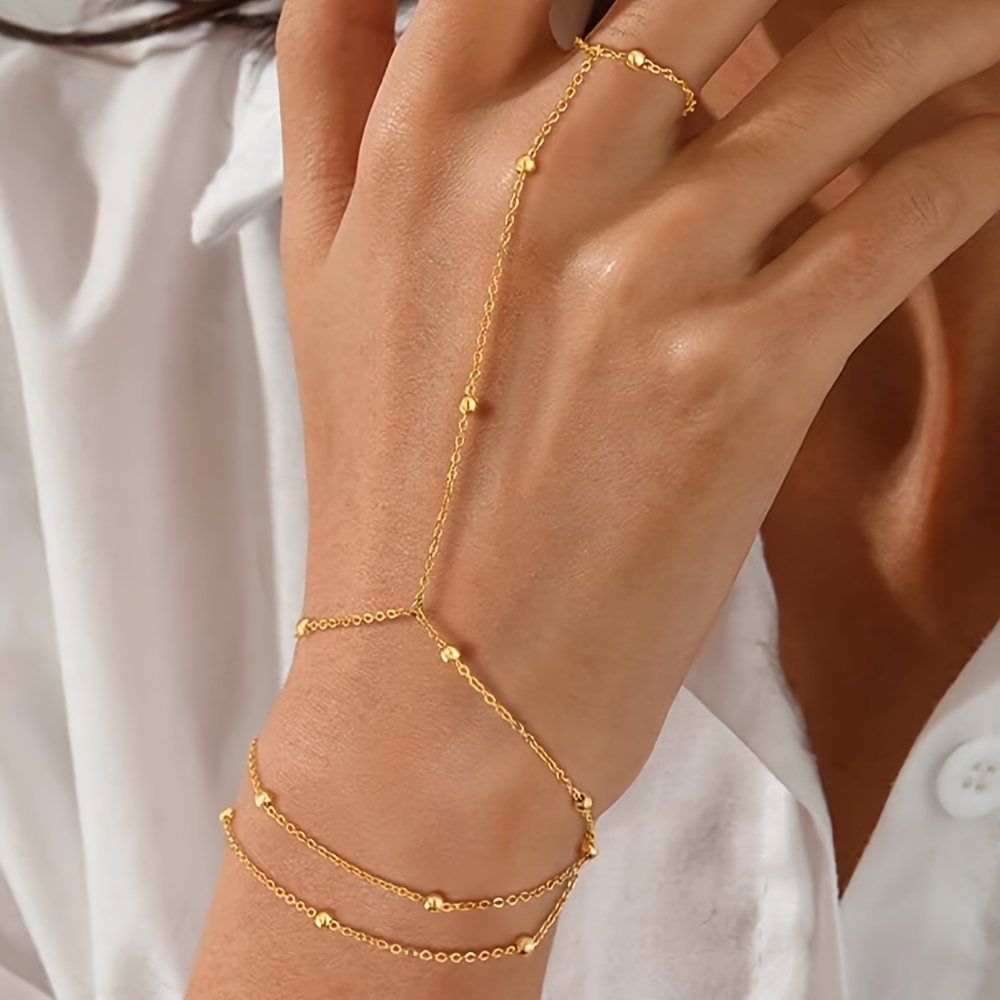 TEMU Neues mehrschichtiges Kettenarmband im europäischen amerikanischen Stil mit Metallkugeln, mit einem hochwertigen Nischen-Design. Dieses
