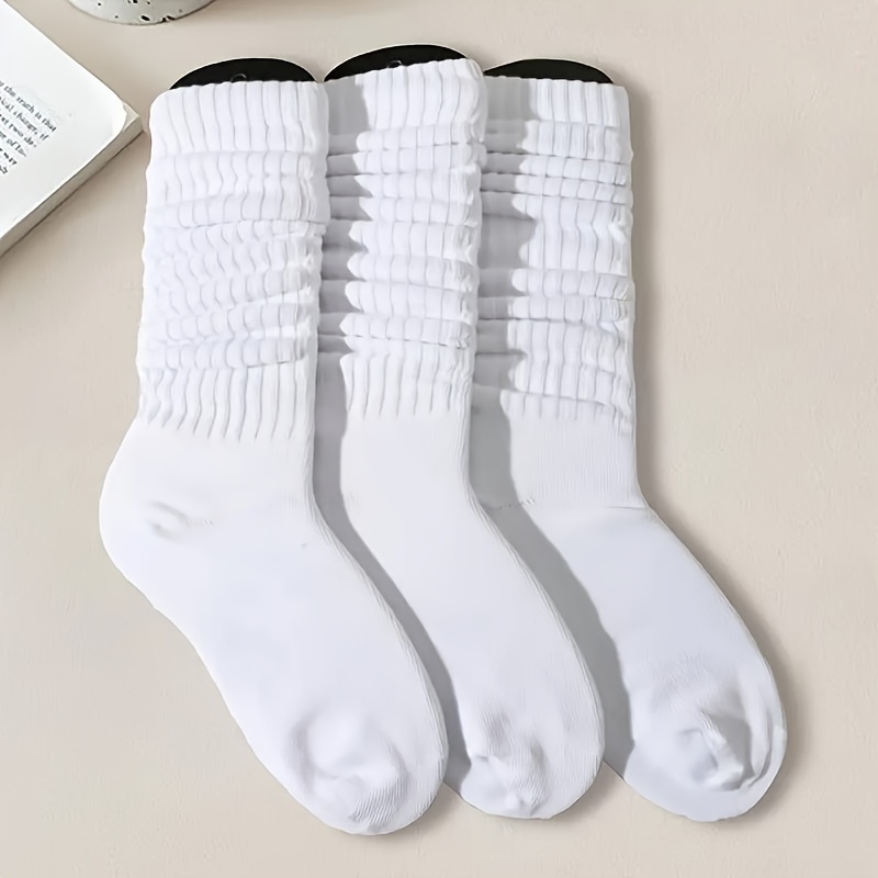 

3 Pairs Solid Slouch Socks, Simple Thickened Warm Mid Tube Socks For Fall & Winter, Women's Stockings & Hosiery