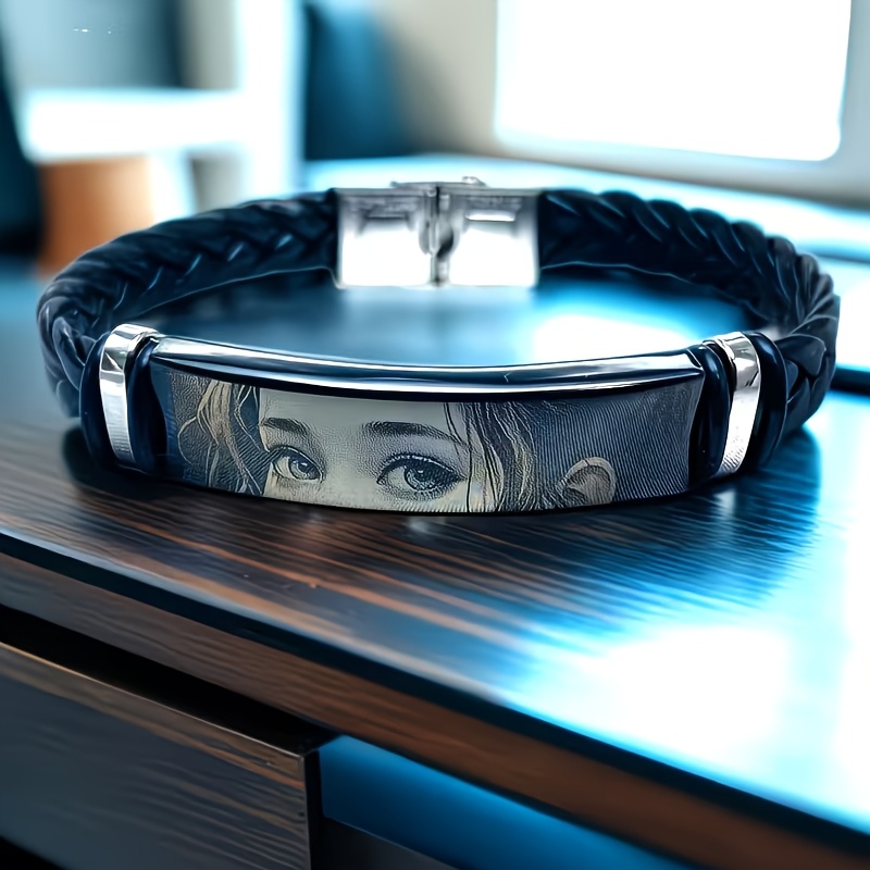 TEMU Customizable Men's Braided Bracelet With Photo Customization, Your Gaze, A Jewelry Gift For Birthdays, Holidays, And Anniversaries