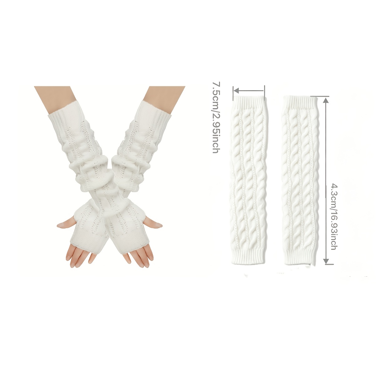 TEMU Autumn And Winter Hemp Warm Sleeve, Women's Plus Long Finger Gloves, Elastic And Cold-proof Versatile Half-finger Arm Cover