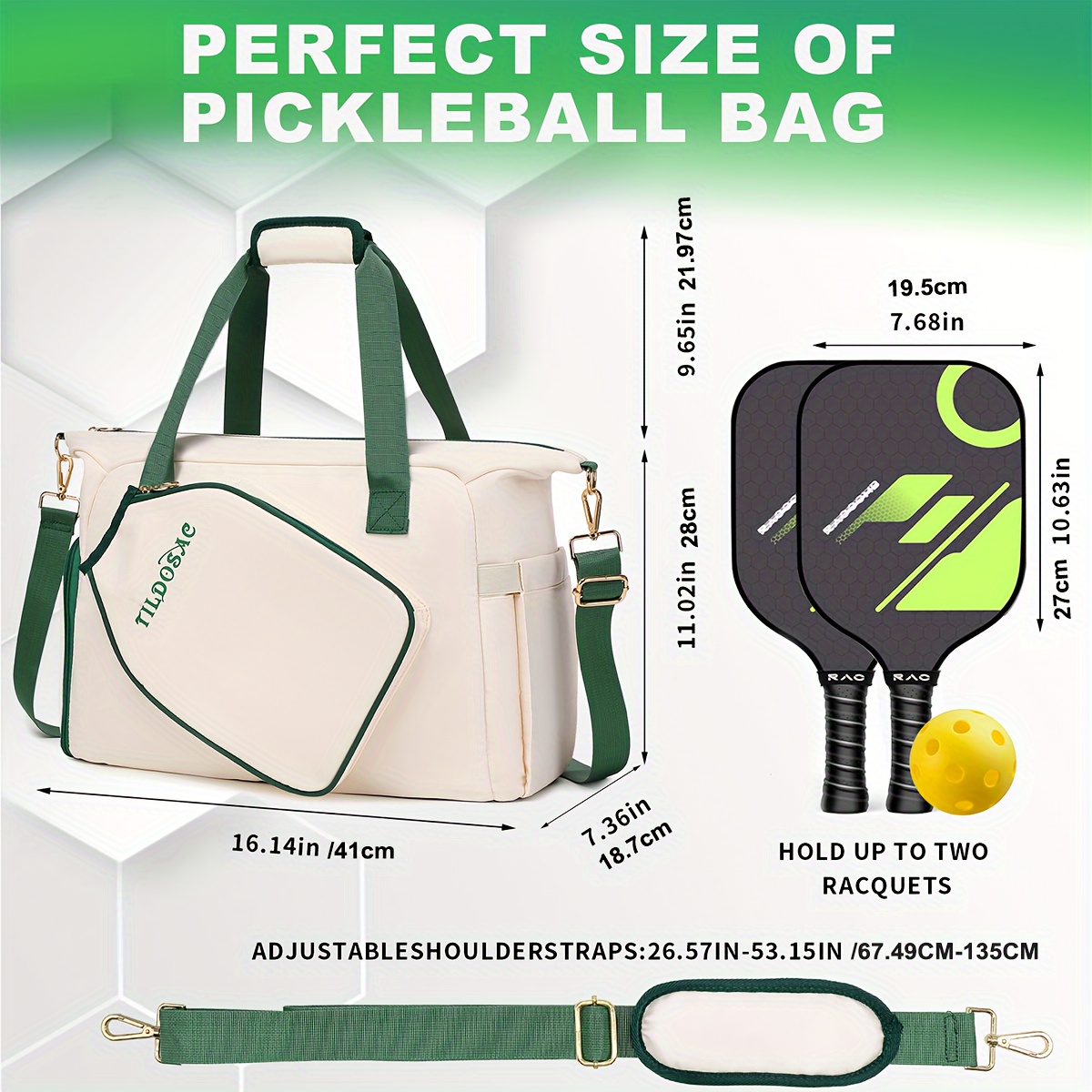 pickleball tote bag with shoe compartment pickleball bag with zipper adjustable shoulder strap for pickleball racquet sling rackets bags for ladies beige