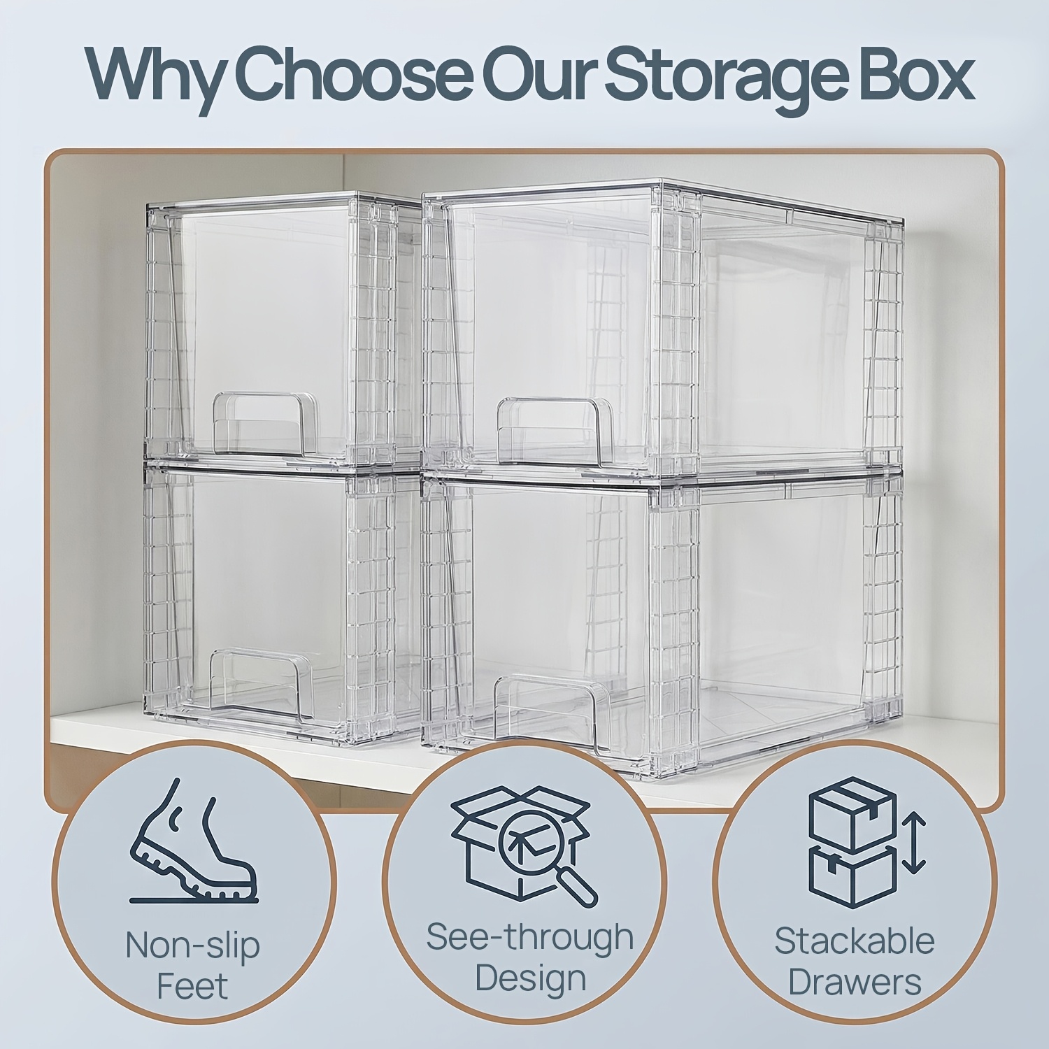 TEMU 4 Packs Clear Stackable Storage Drawers For Desk And Office - Easy Assembly Plastic Storage Bins With Handles, Drawer Organizers For Study Room, Desk & Drawer Organizer For Home Storage