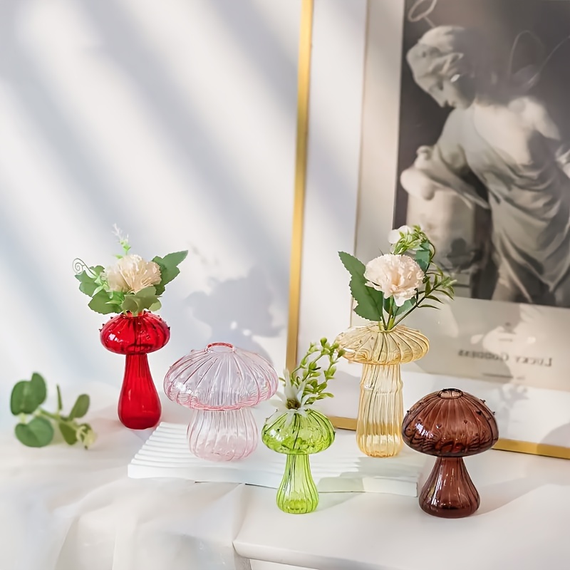 

5pcs Set Mushroom Vases - Handcrafted Glass Flower Arrangement Containers For Hydroponics & Home Decor, Office Desk