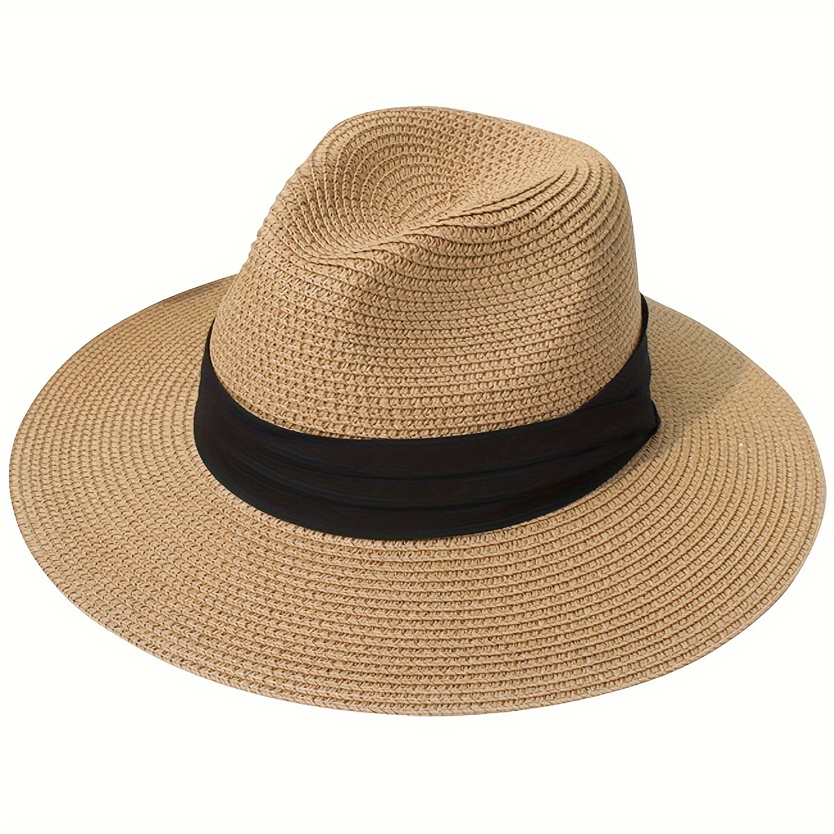 

Womens Straw Fedora Beach Sun Hat, Packable Wide Brim Panama Hat For Women Summer Hat