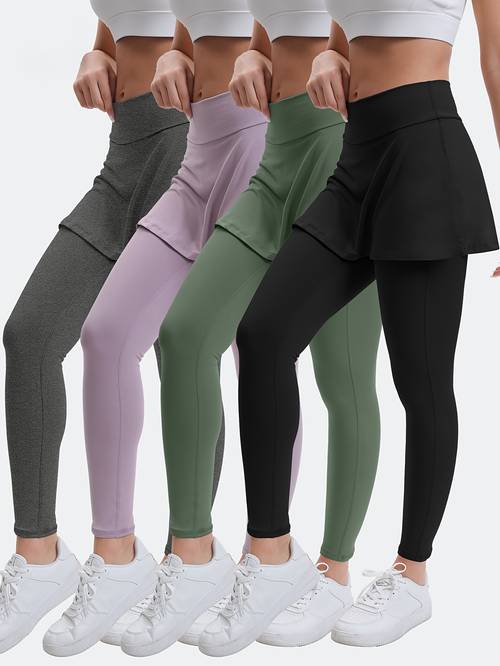 4pcs conjunto de leggings y faldas de uso para mujer, leggings deportivos de cintura , conjunto de ropa cómoda y para fitness y casual, ideal para yoga, pilates, tenis, bádminton, diseño de uso con , 2026, día de san valentín, regalos
