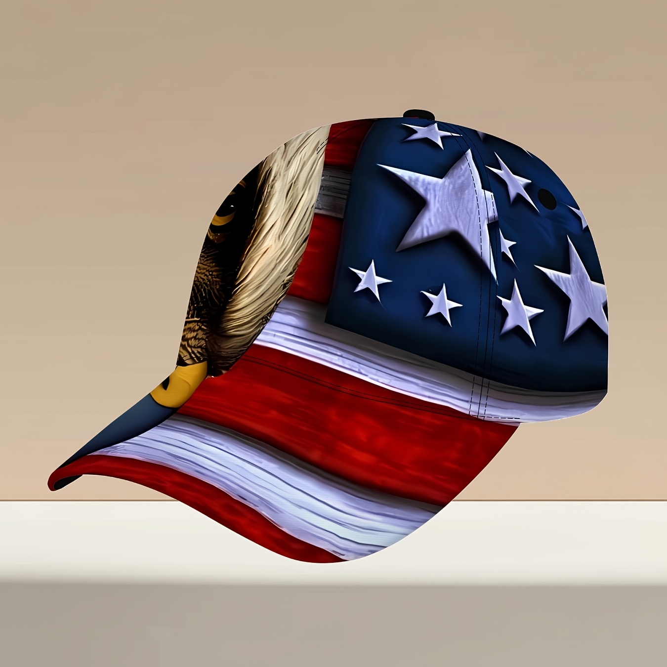 TEMU American Flag And Eagle-headed Printed Baseball , Patriotic Themed Hat, American-style , Unisex, Adjustable Size, Suitable For Outdoor Travel, ,