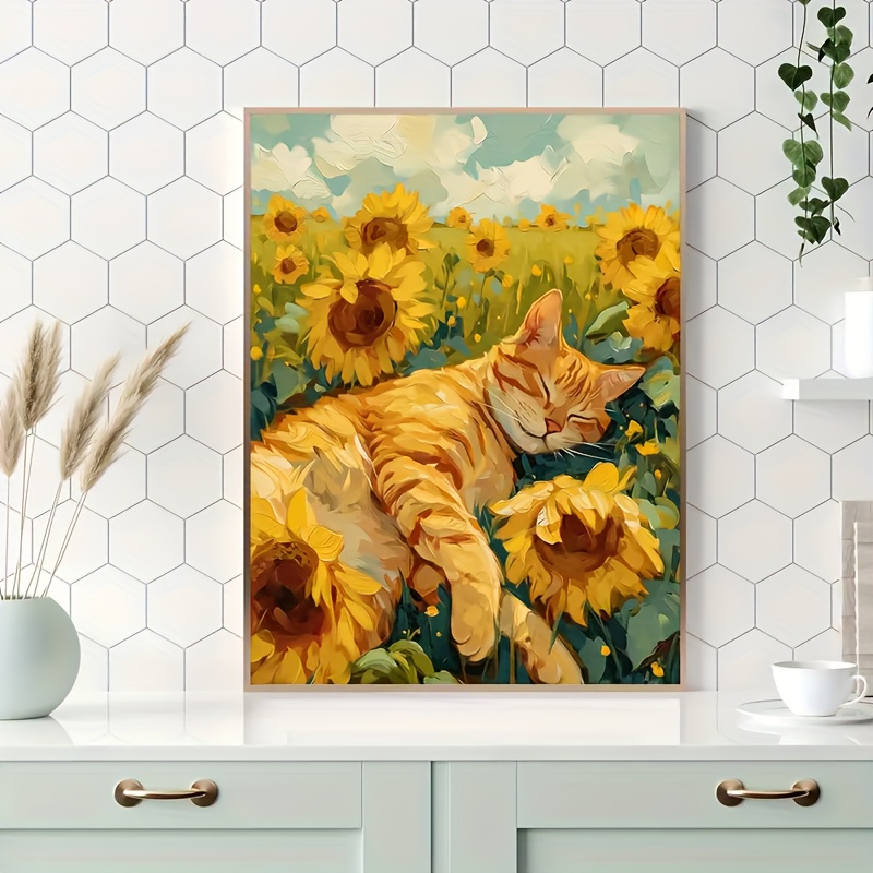 

Cat Sleeping Flowers Diy Diamond Painting Kit Acrylic Drill Bits, Wall Art Decoration, Diy Handmade Mosaic Craft For Adult Beginners