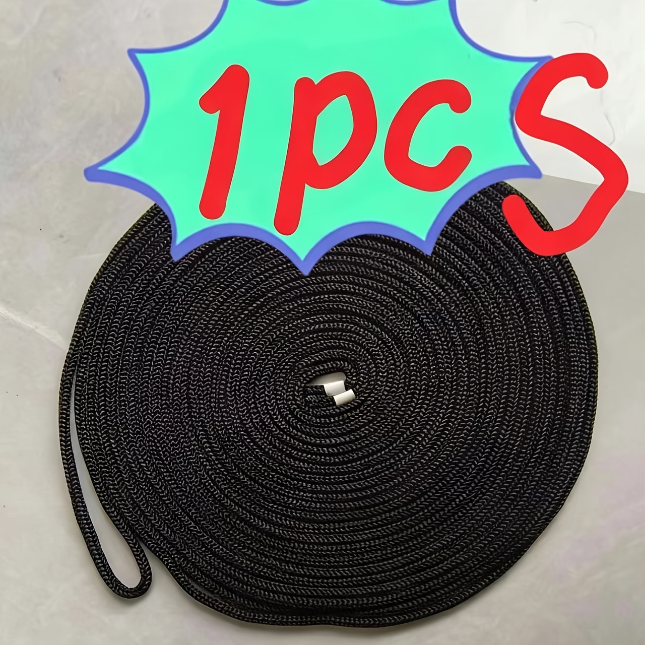 TEMU Corde tressée en nylon noir robuste de 6 mm 15 m (49 pi). Idéale comme cordon coupe-vent, fil à linge, corde d'attache pour véhicule, corde d'