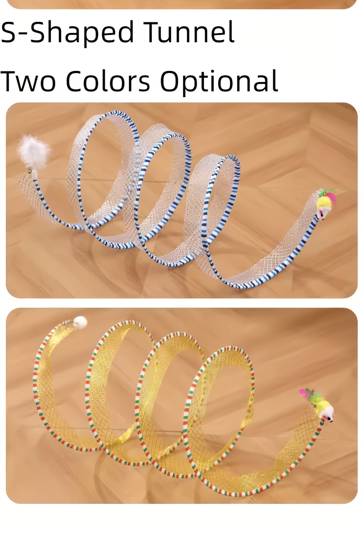 Deux tunnels pour chats en forme de ressort, pliables pour le divertissement et le jeu, tunnel spirale de chasse, équipés de jouets en plume et de souris, adaptés aux chatons, jouets d'intérieur pour chats.