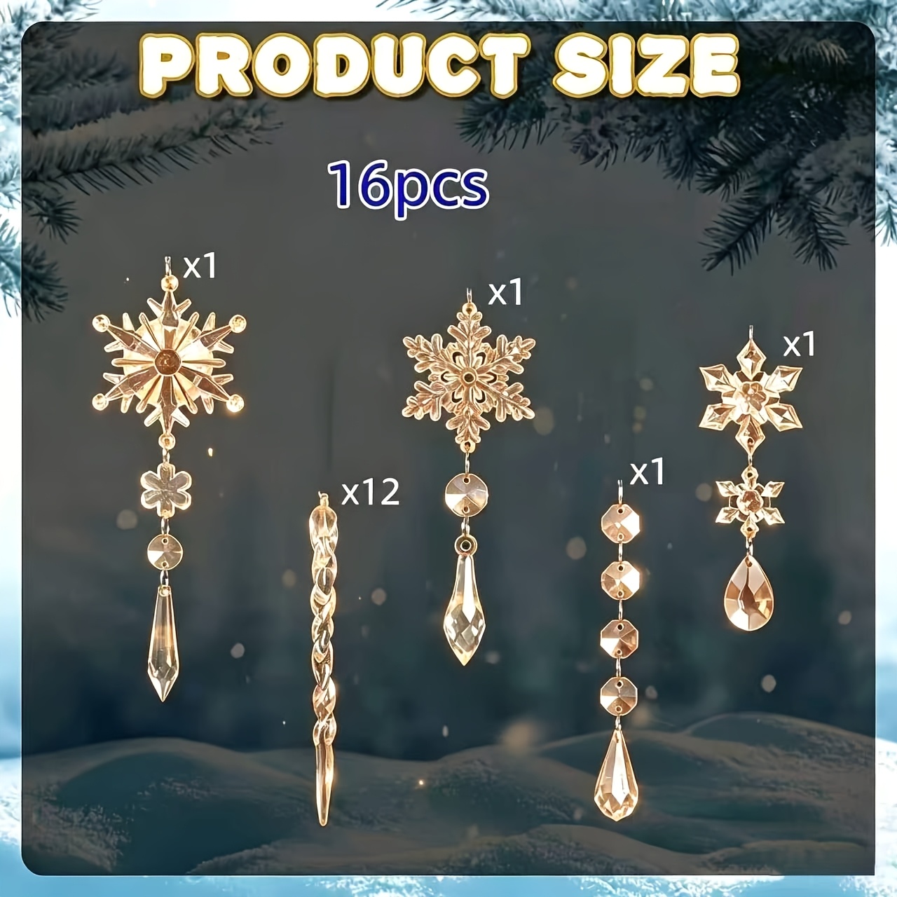 TEMU 16-pack, -colored Christmas Hanging Acrylic Holiday Pendant Hanging Ornaments, Sparkling Christmas Decoration Set, Snowflake And Cube Of Ice