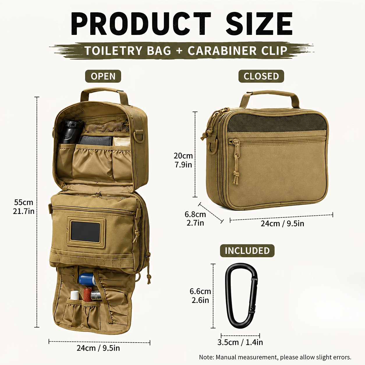 TEMU 1pc Portable And Durable Outdoor Toiletry Bag With A Carabiner Clip Included, Tactical Storage Bag, Large-capacity Equipment Storage Bag, Travel