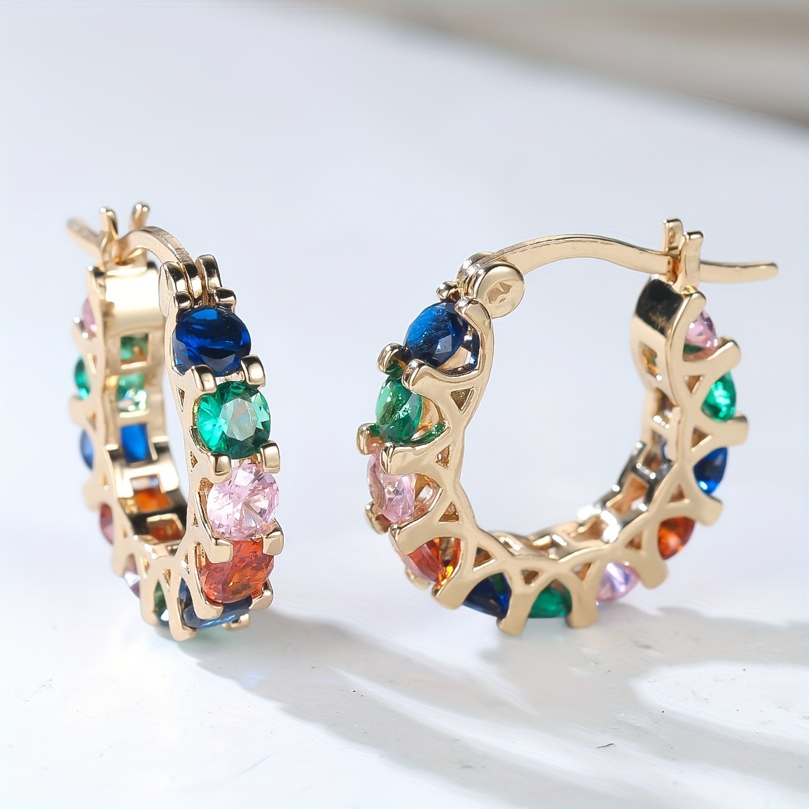 Image of Luxury Colorful Women's Fashion Earrings Synthetic Zirconia Earrings Round Geometric Earrings Jewelry Party Gifts