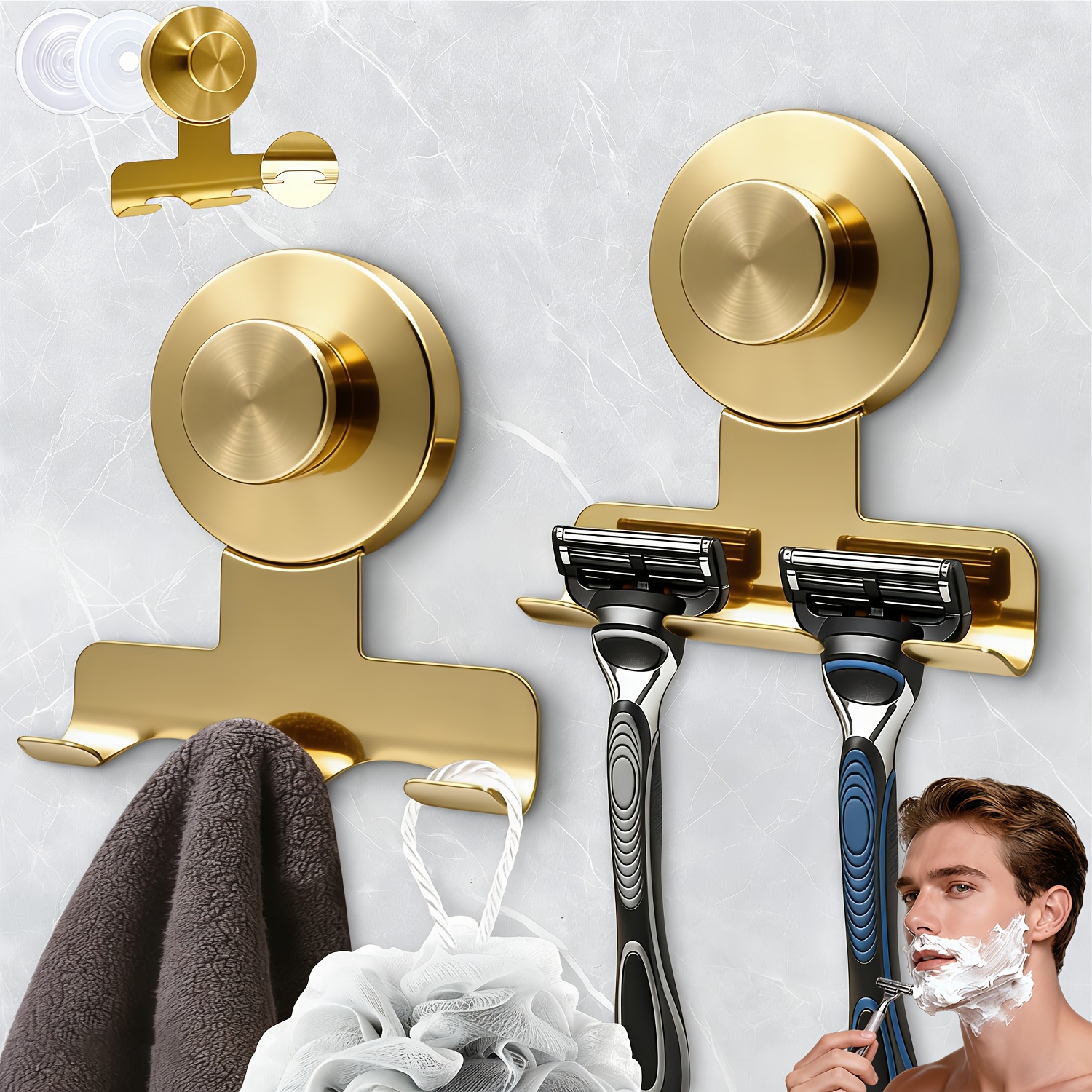 TEMU 1/2pcs Powerful Suction Cup Razor Holder For Shower, Heavy-duty 7kg Shower Hooks, 304 Stainless Steel Shaver Holder For Bathroom Wall,